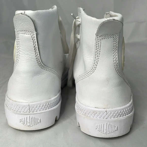 L’ORIGINALE PALLADIUM White Pampa Hi Top Lace Up Boots Sneakers Leather 7.5 - Picture 11 of 16